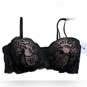 French Affair Womens 36C Black Lace Bra with Removable Straps NWT
